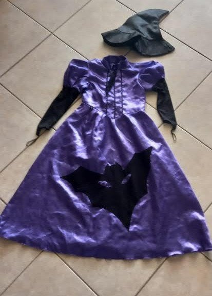 Verkleedkleed Halloween Heks + hoed m 128, Ophalen of Verzenden, Zo goed als nieuw, 122 t/m 128, Meisje
