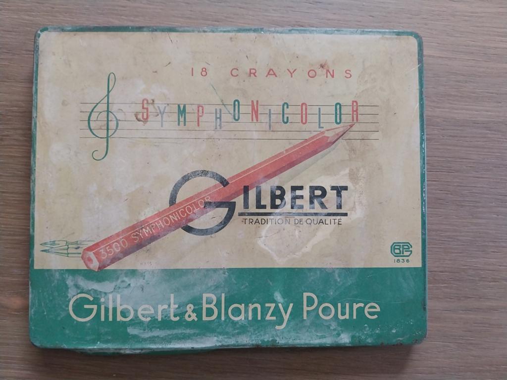 Oude blikken doos met 18 kleurpotloden Gilbert Symphonicolor, Enlèvement ou Envoi