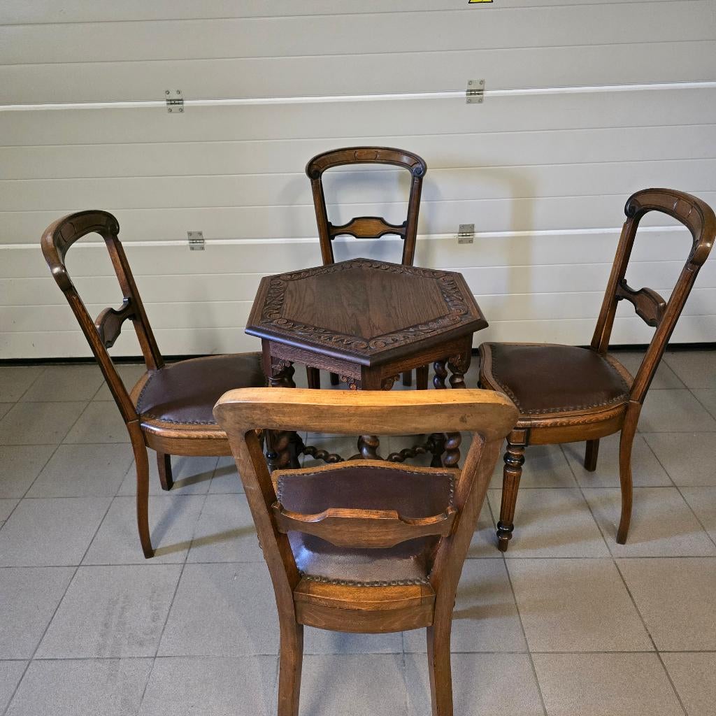 Antieke zeskantige tafel + stoelen, Enlèvement