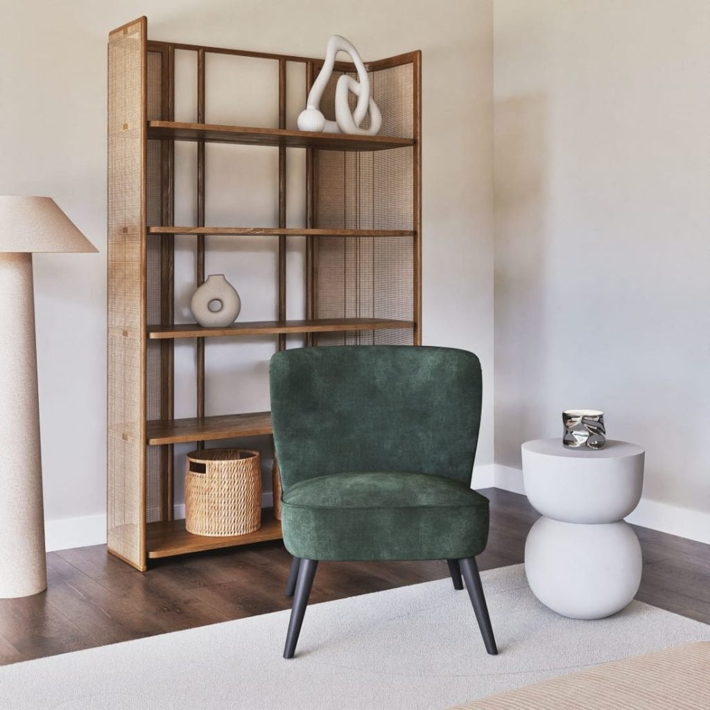 Elegante en moderne donkergroene fluwelen fauteuil, Ophalen, Minder dan 75 cm, Nieuw, Scandinave