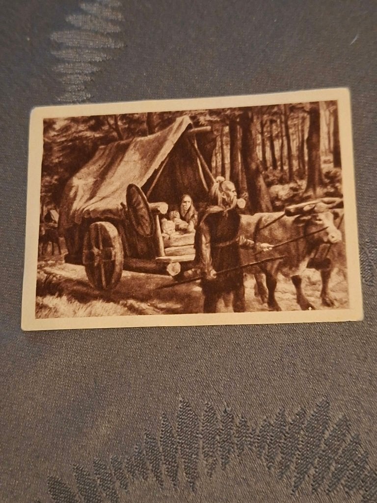 Prentje/Chromo : volksverhuizing der Franken / Historia, Gebruikt, Ophalen of Verzenden, Voor 1940, Prent