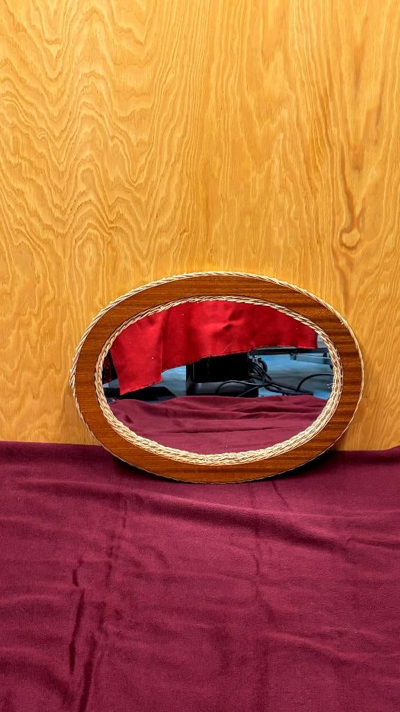 Miroir rotin vintage 1960s, Moins de 100 cm, Enlèvement, Utilisé, Ovale