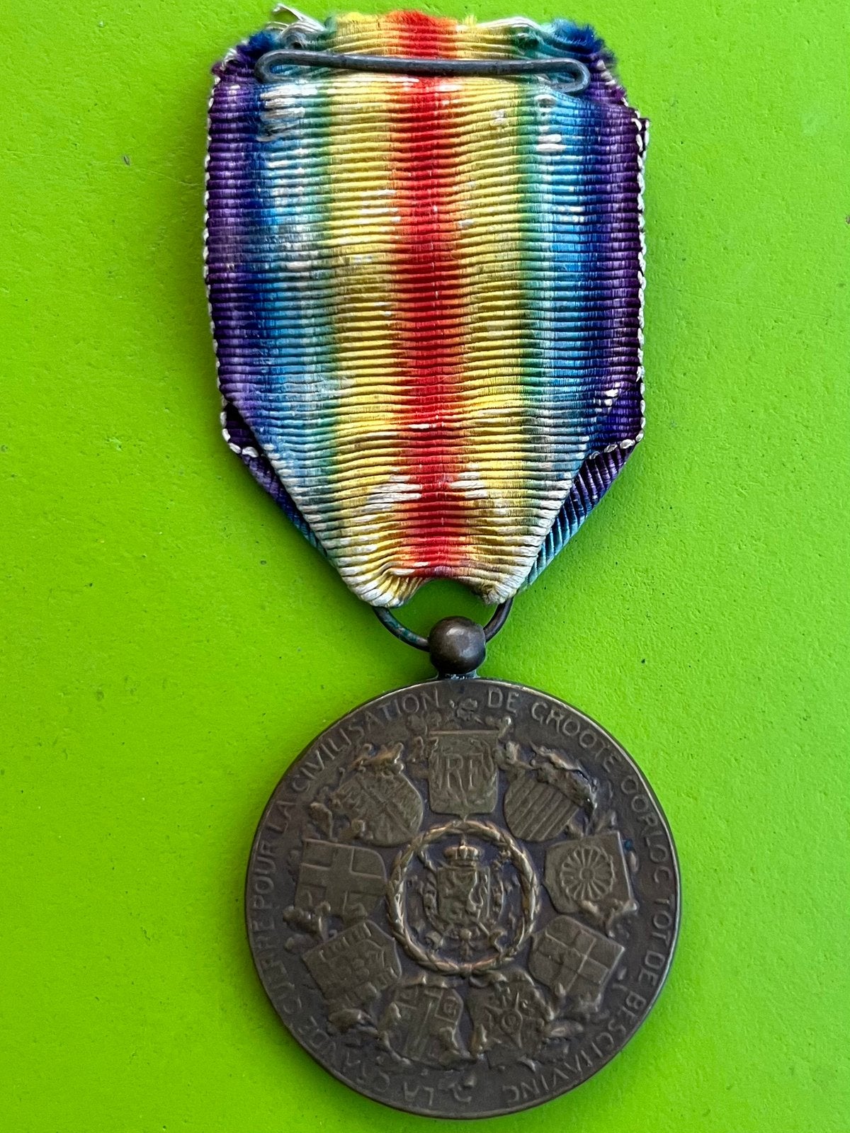 Intergeallieerde Overwinningsmedaille (Victory Medal) WO 1, Collections, Objets militaires | Général, Enlèvement ou Envoi, Ruban, Médaille ou Ailes
