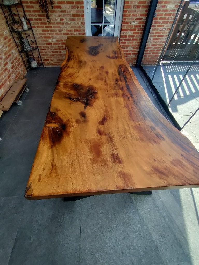 Massief houten tafel, Ophalen, 100 tot 150 cm, 200 cm of meer, Hout