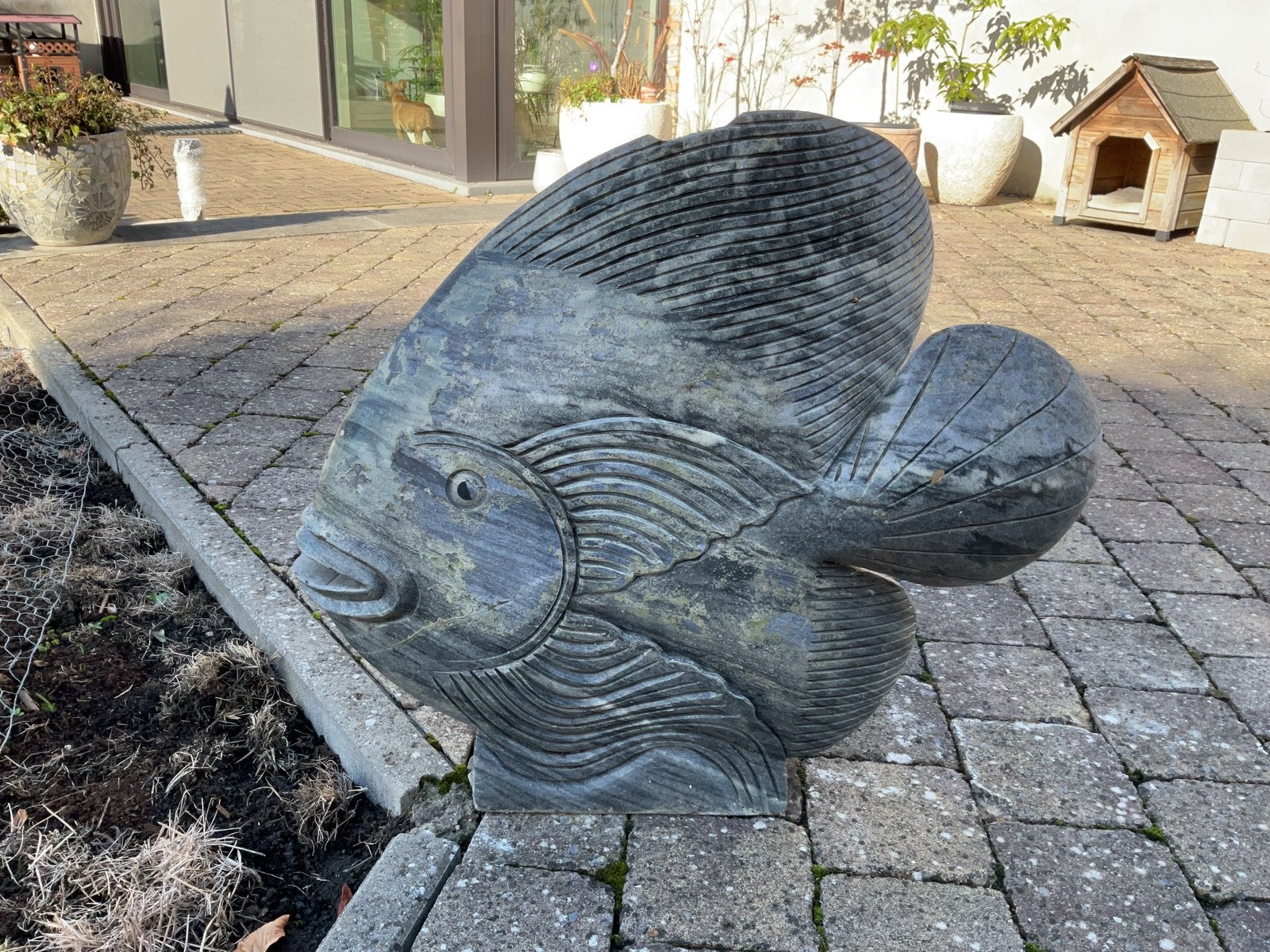 2 Statues poisson en marbre, Enlèvement, Utilisé, Pierre, Animal