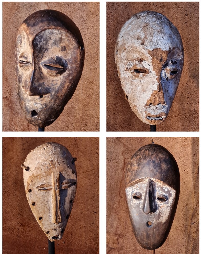 Vier Lega maskers, ook afzonderlijk te koop, Maniema, Zaïre, Afrika, Masker, Ophalen, Hout