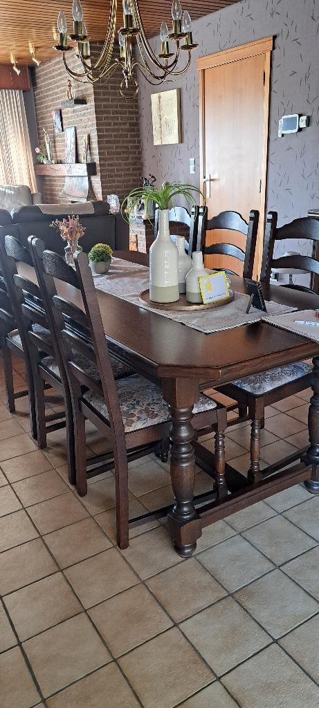 Eikenhouten eetkamerset, Huis en Inrichting, Ophalen, Gebruikt, Antiek, 4 tot 6 stoelen