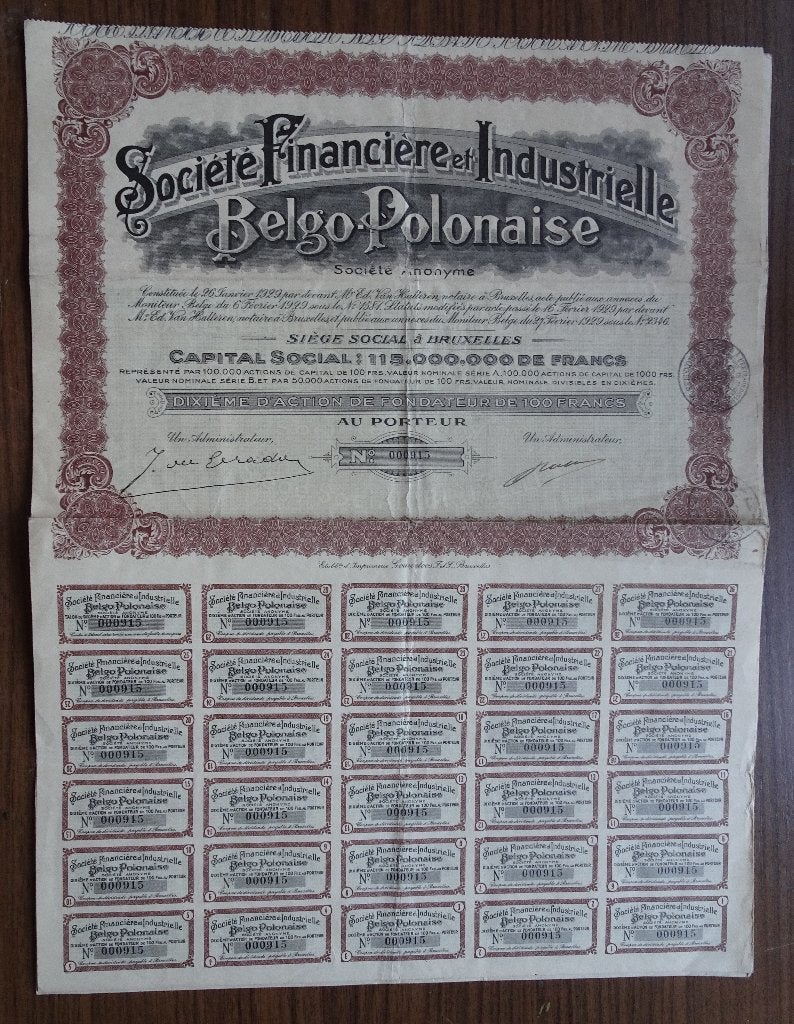 oude Belgische aandelen, Postzegels en Munten, Aandelen en Waardepapieren, Ophalen of Verzenden, 1920 tot 1950, Aandeel