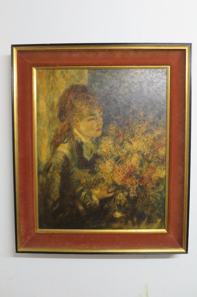 Reproductie Renoir La femme aux lilas jaren 50, Portrait ou Personnes, Peinture à l'huile, Enlèvement, Papier