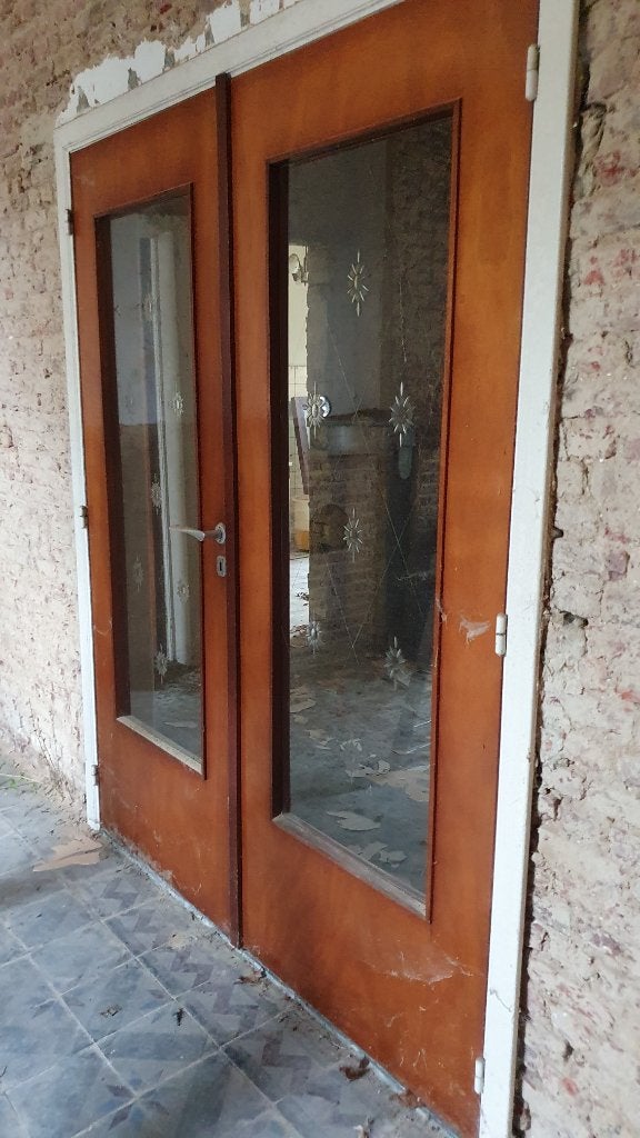 Oude binnendeur met glas, Doe-het-zelf en Bouw, Ophalen, Gebruikt, 80 tot 100 cm, Binnendeur