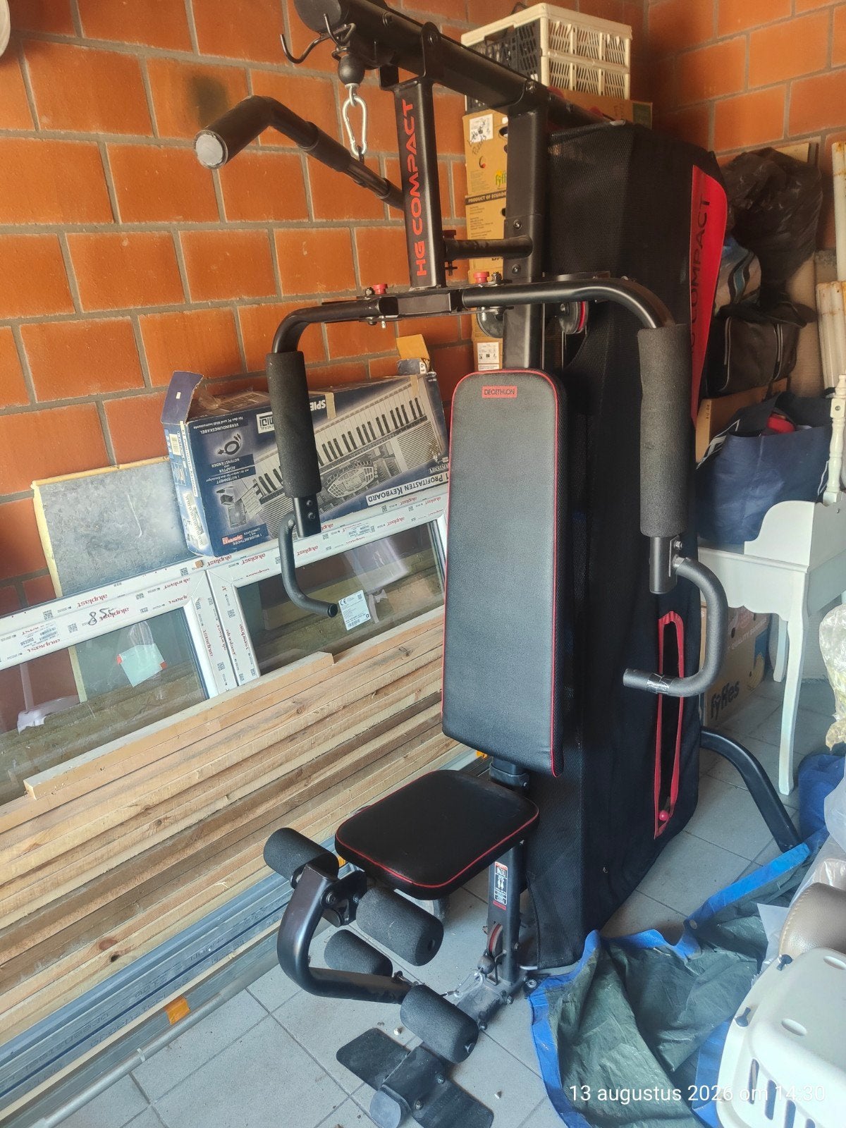 bench press en home station gewichten en halterstang, Sports & Fitness, Équipement de fitness, Enlèvement, Comme neuf, Bras, Barre d'haltères