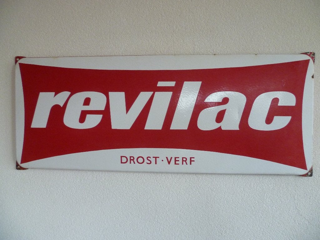 EMAILLE RECLAMEBORD"REVILAC DROST VERF"UIT JAREN 60, Collections, Enlèvement ou Envoi, Utilisé, Panneau publicitaire