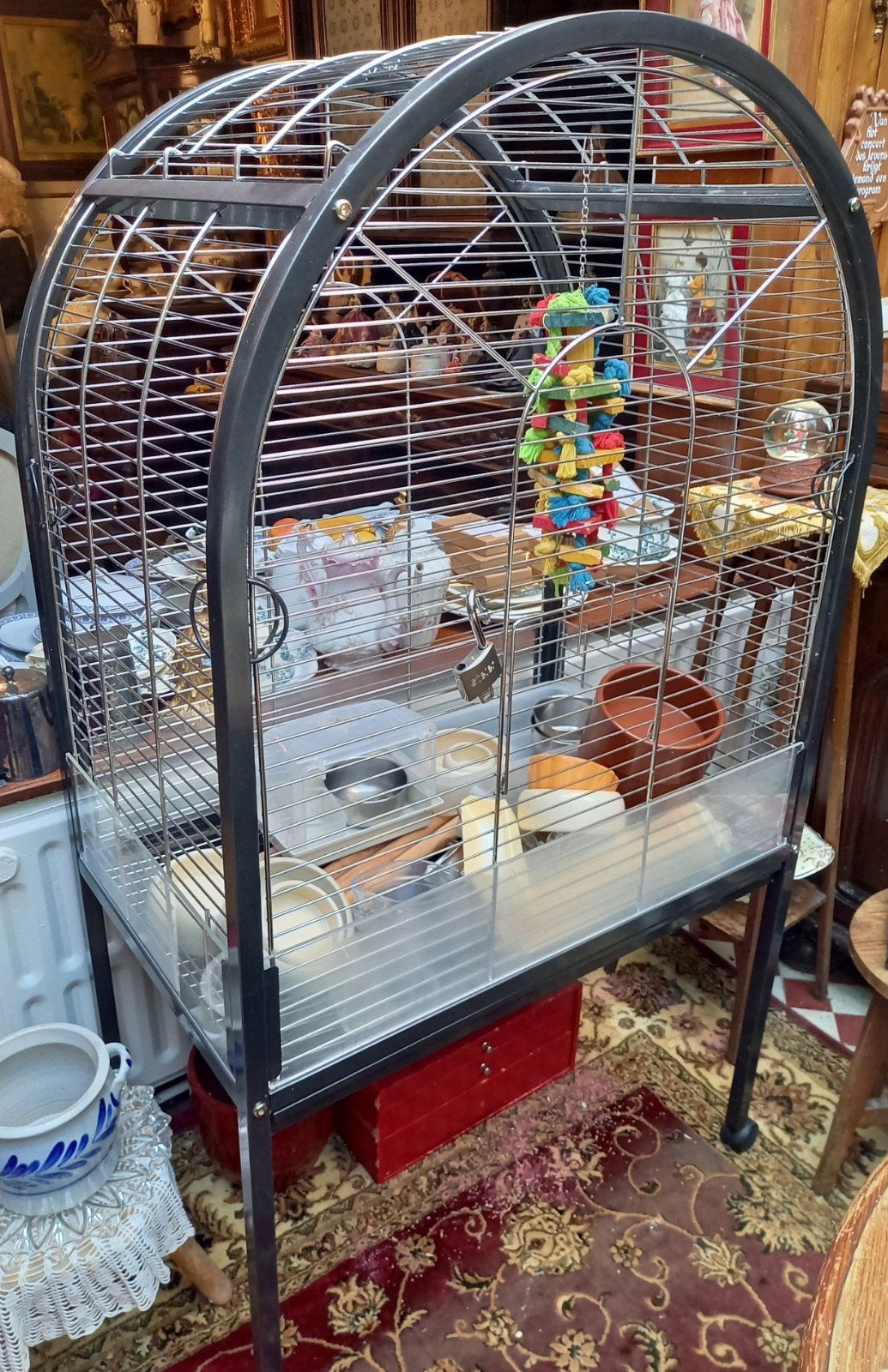 Vogelkooi papegaai op wieltjes+ alle toebehoren, Dieren en Toebehoren, Ophalen, Zo goed als nieuw, Aluminium, Vogelkooi