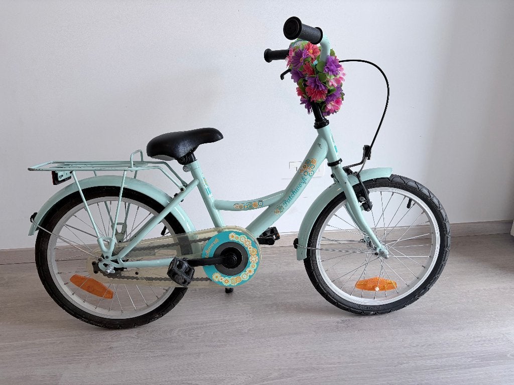 Bike Fun Patchwork kinderfiets – lichtgroen – 18 inch, Ophalen, Gebruikt, Velgrem, Handrem