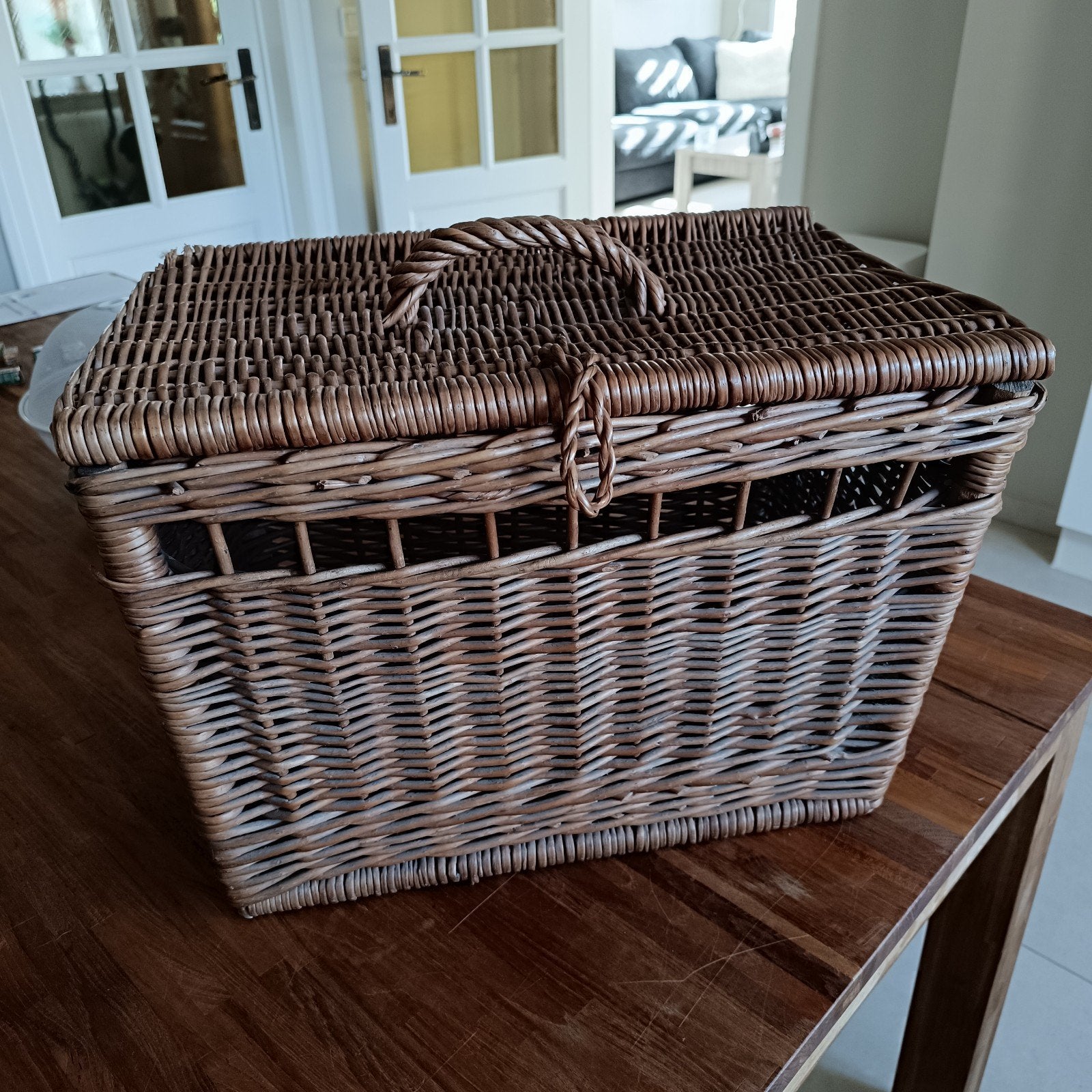 Mooie rieten opbergkoffer met deksel – 50  36  36 cm, Enlèvement, Panier, Tressé