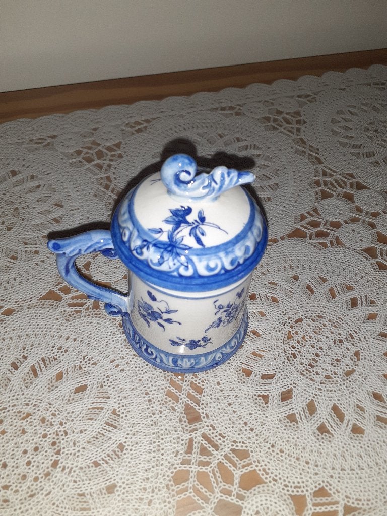 Pot + couvercle bleu et blanc vintage, Antiquités & Art, Enlèvement