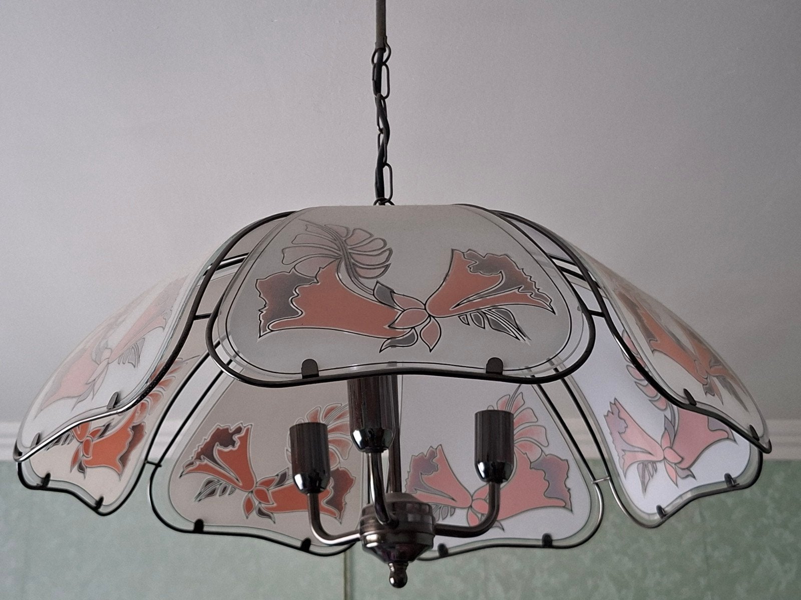 Vintage glazen panelen hanglamp in perfecte staat, Huis en Inrichting, Lampen | Hanglampen, Ophalen