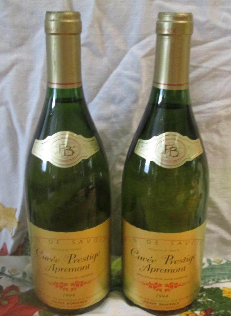 2 Wijnen - Vin de Savoie - Cuvee Prestige Apremont - 1994, Frankrijk, Ophalen of Verzenden, Vol, Witte wijn
