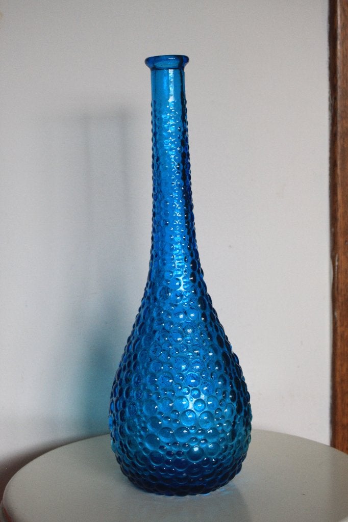 Vintage - Empoli "Genie Bottle" - Vaas - Blauw Noppenglas, Antiek en Kunst, Ophalen of Verzenden