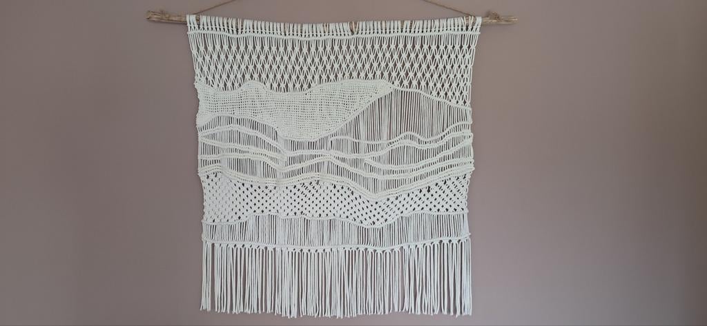 Handgemaakt, macrame wanddecoratie, Huis en Inrichting, Woonaccessoires | Wanddecoraties, Zo goed als nieuw, Handgemaakt, Ophalen