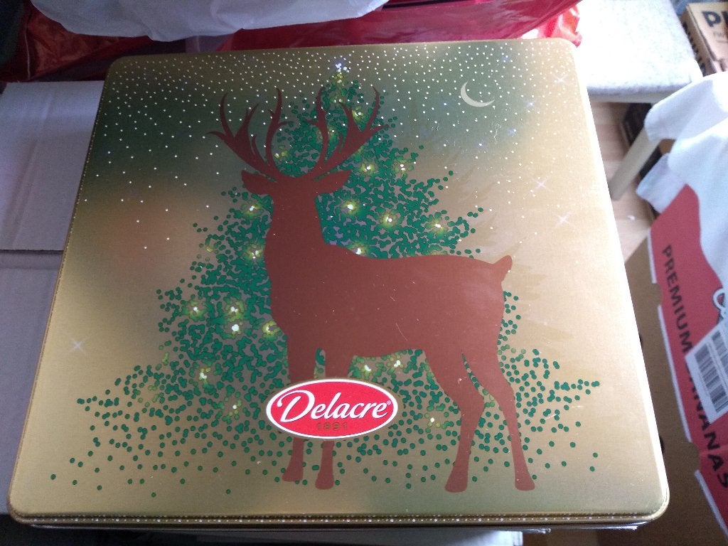 blik doos vierkant Delacre rendier kerst blikken kerstboom, Collections, Enlèvement ou Envoi, Comme neuf, Biscuits
