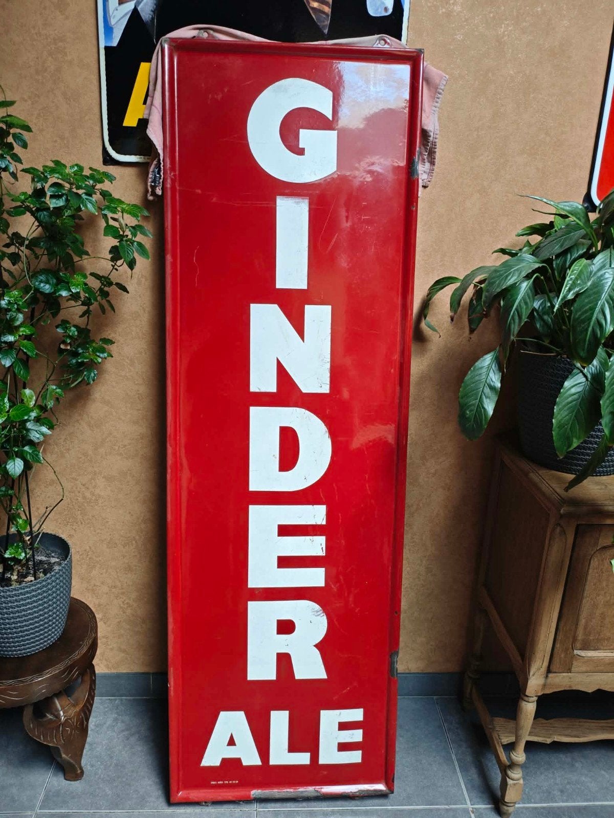 emaille ginder ale + karton reclame ginder ale, Ophalen, Gebruikt, Reclamebord