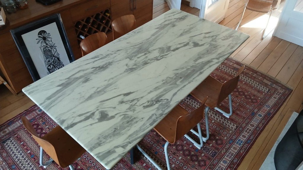 Grote eettafel van epoxymarmer 2 x 1 meter, Ophalen, Kunststof, Gebruikt, 100 tot 150 cm