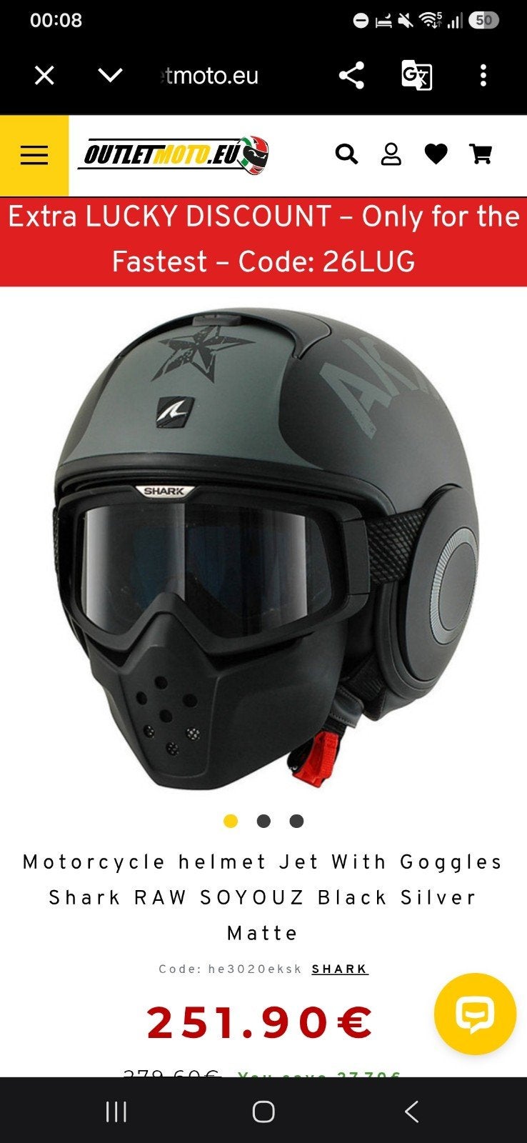Motorhelm Jet met bril Shark RAW SOYOUZ Zwart Zilver Mat, Ophalen