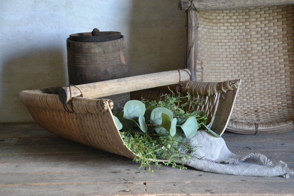 Authentieke gevlochten oogstmand / schep, Ophalen of Verzenden, Nieuw, Riet, Gevlochten