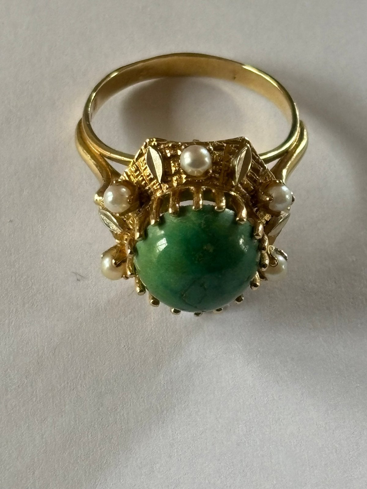 Bague Vintage Or 18k taille 60 - Turquoise & Perles - 7g, Enlèvement ou Envoi