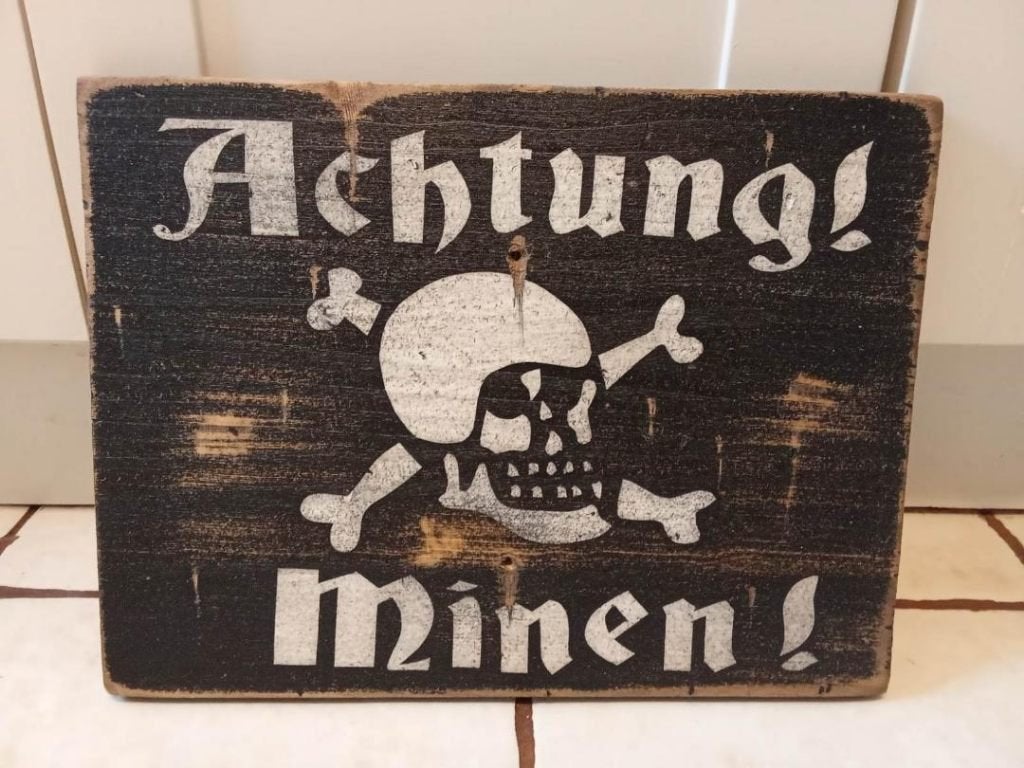 Panneau allemand WW2 : ACHTUNG MINEN ( recto & verso ), Enlèvement ou Envoi