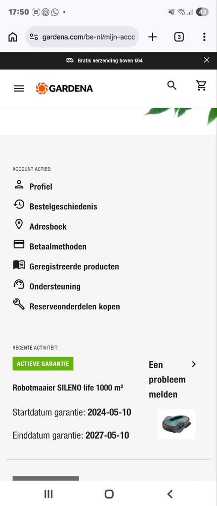 Gardena Sileno life 1000 plus veel extra's, Bestuurbaar via app, Ophalen of Verzenden, Zo goed als nieuw, 20 tot 25 cm