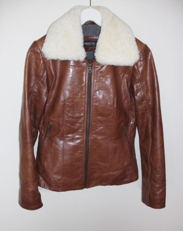 Lederen jas, American Base - New York - maat S, ANDERE, Enlèvement ou Envoi, Taille 36 (S), Brun