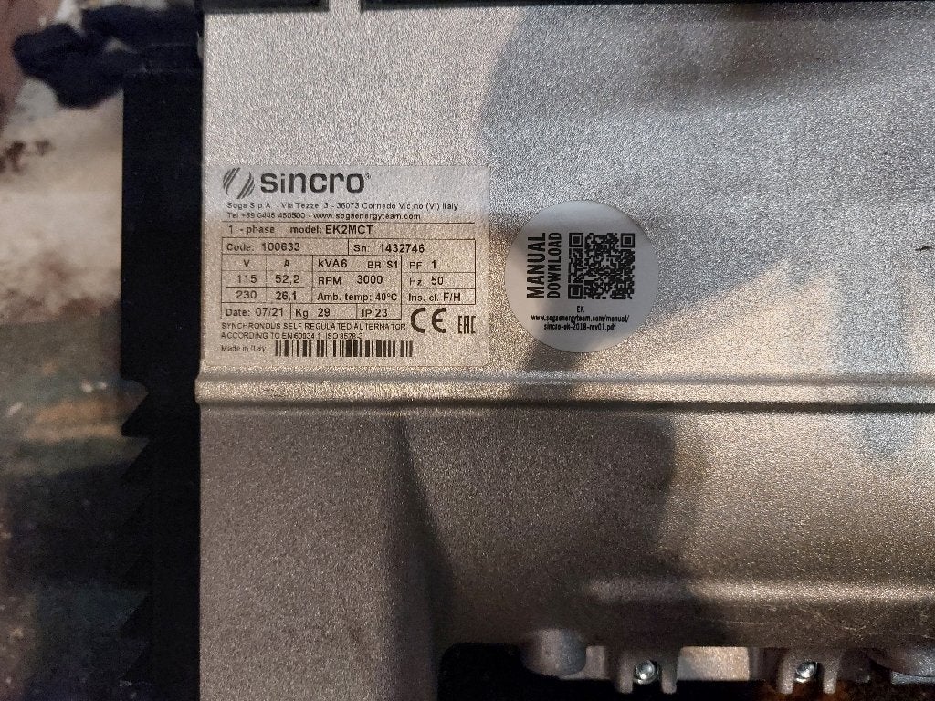 Sincro EK2MCT Wisselstroomgenerator / Alternator – 6 kVA, Ophalen, Nieuw