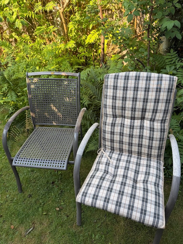 Tuinstoelen met kussen, Ophalen, Gebruikt, Aluminium, Stapelbaar