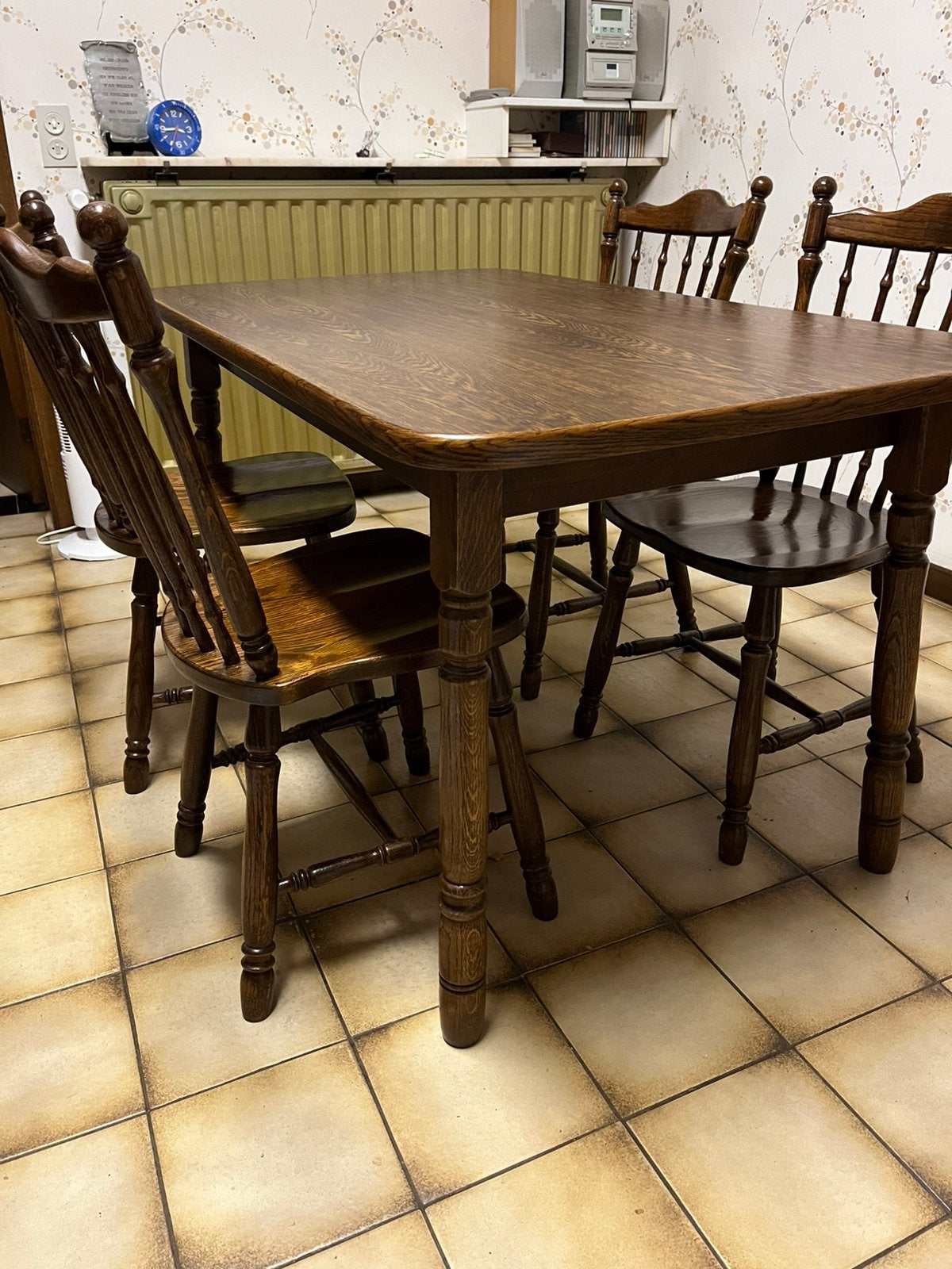 Eiken tafel en 4 stoelen, Maison & Meubles, Salles à manger complètes, Enlèvement, Utilisé, 4 à 6 chaises