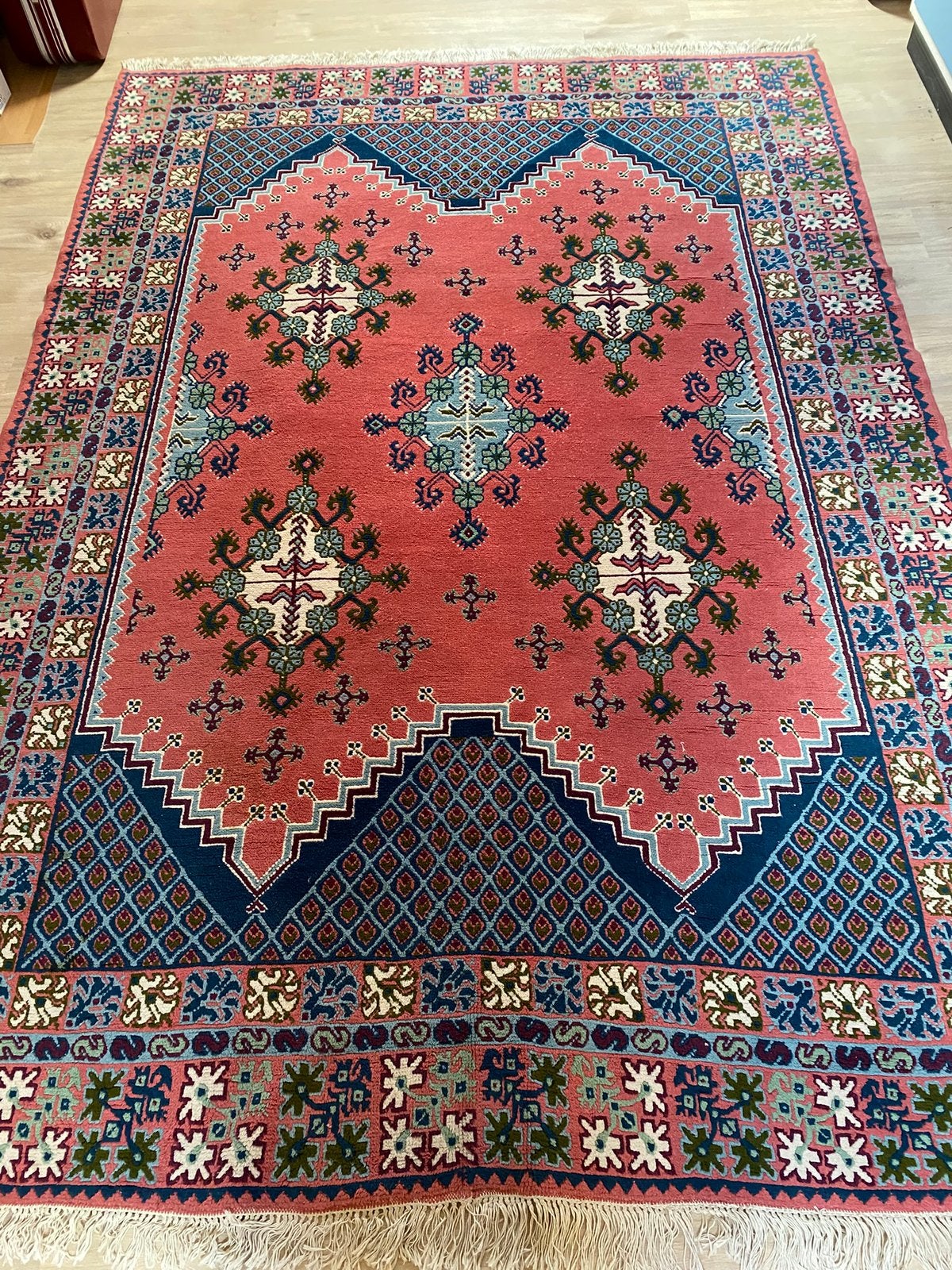 Tunesisch rechthoekig tapijt, Huis en Inrichting, Stoffering | Tapijten en Vloerkleden, Ophalen, Gebruikt, Blauw, 150 tot 200 cm