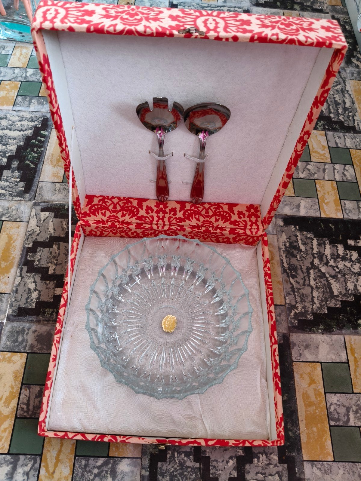 glazen schaal met couverts,vintage, Ophalen of Verzenden