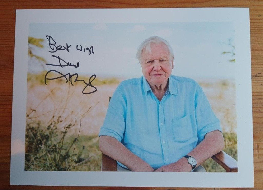 Gesigneerde foto van Sir David Attenborough., Verzenden, Gesigneerd