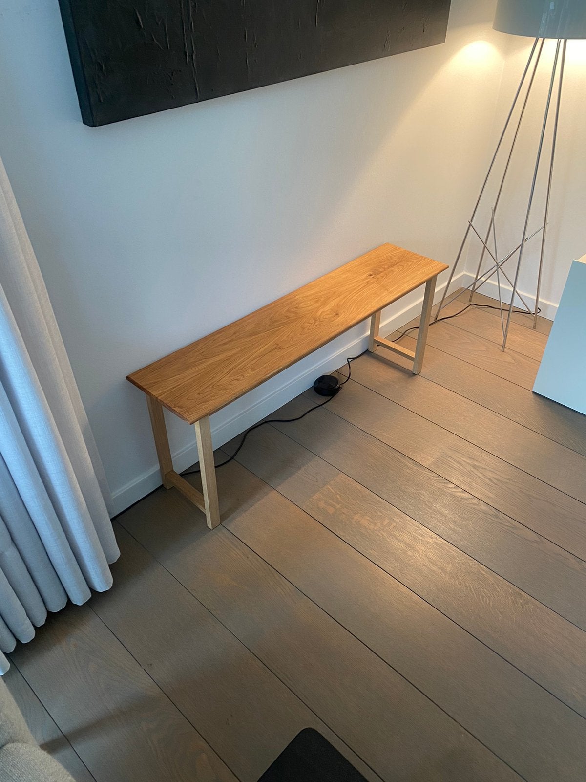 Bijzettafel uit vol eiken hout met bookmarch tafelblad, Huis en Inrichting, Ophalen, 100 tot 150 cm, Eikenhout, Nieuw