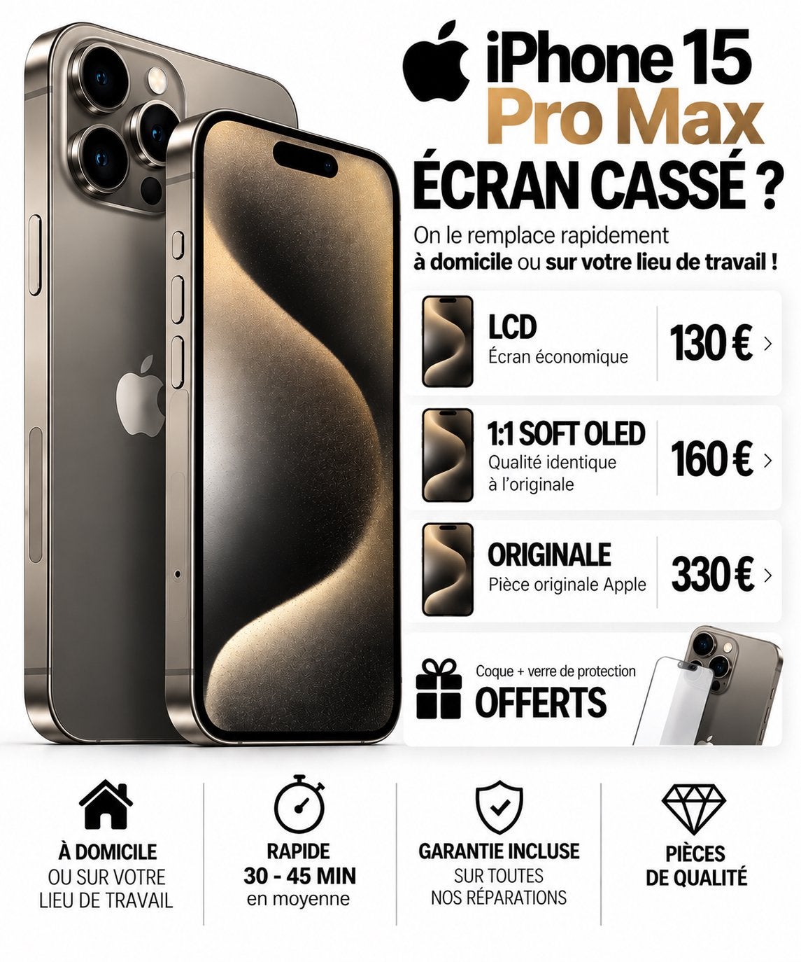📱 RÉPARATION ÉCRAN iPHONE 15 PRO MAX BRUXELLES 0466273471 ✅, IPhone 6, Noir, Comme neuf, Enlèvement