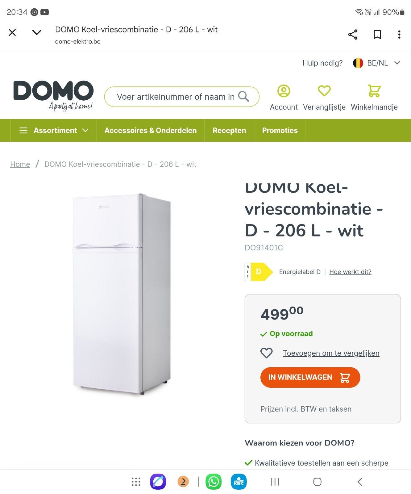 Combinaison réfrigérateur-congélateur DOMO 204 L à Houthalen, Electroménager, Machines à glace, Enlèvement