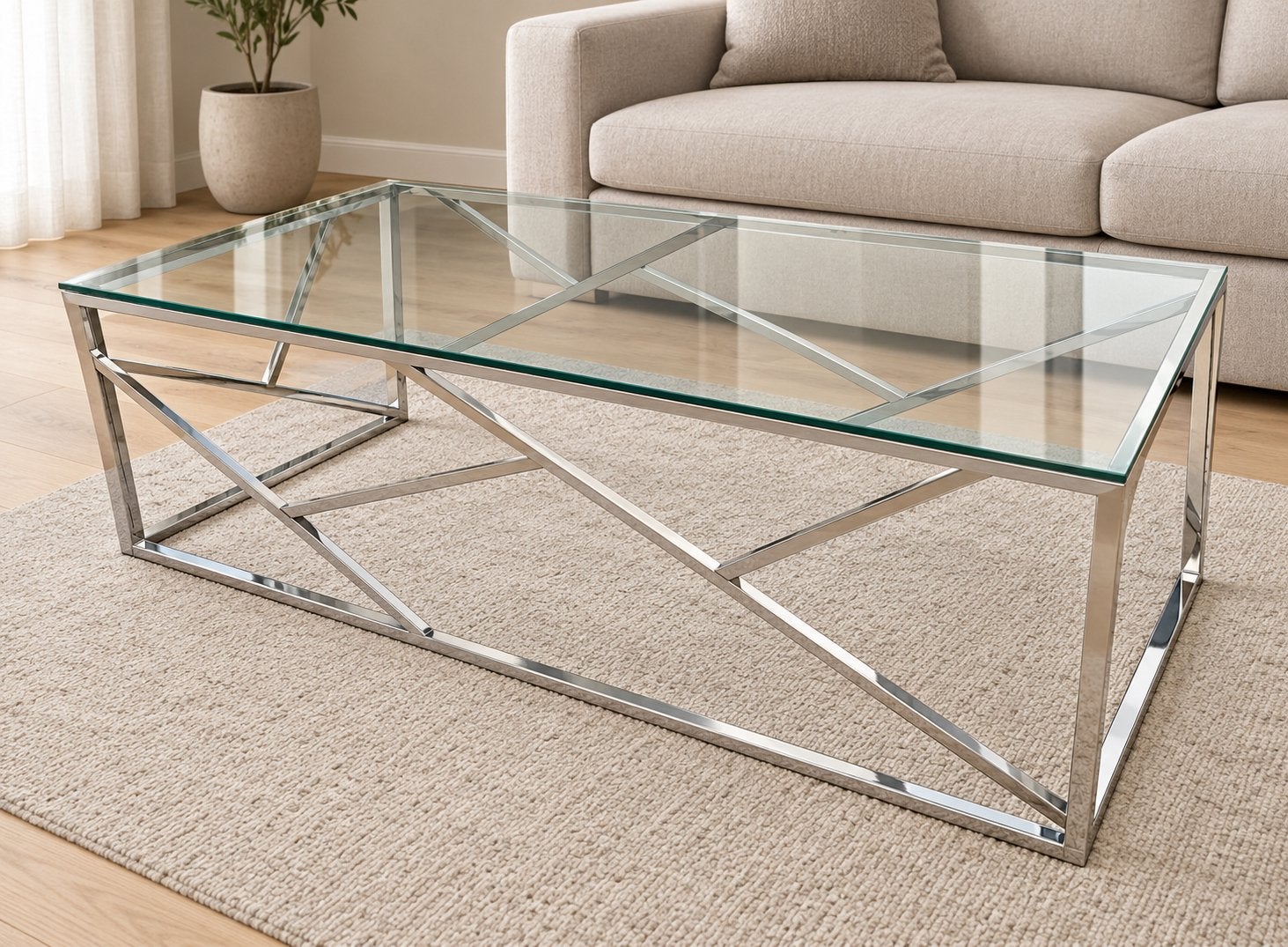 Table Basse - Verre et Chrome, Maison & Meubles, Enlèvement, Comme neuf, Verre