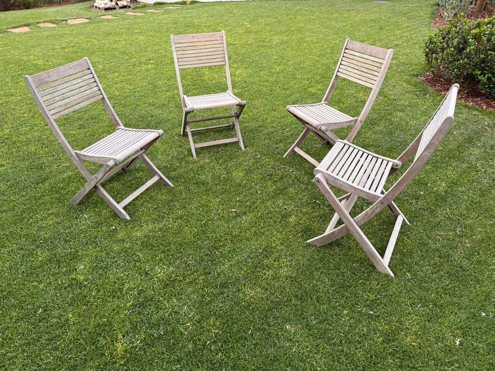 Teak tuinstoelen 4st, Ophalen, Gebruikt, Teakhout, Stapelbaar