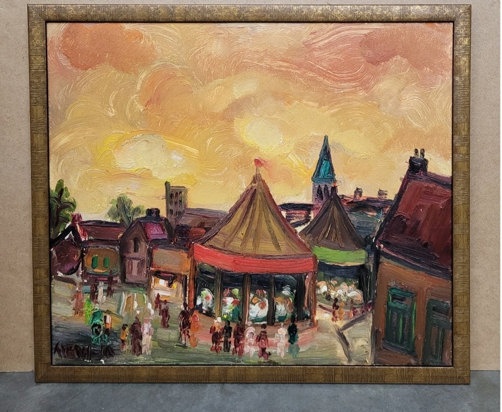 Alfons VERMEIR, kermis in het dorp, Antiquités & Art, Art | Peinture | Classique, Enlèvement ou Envoi, Panneau, Expressionniste