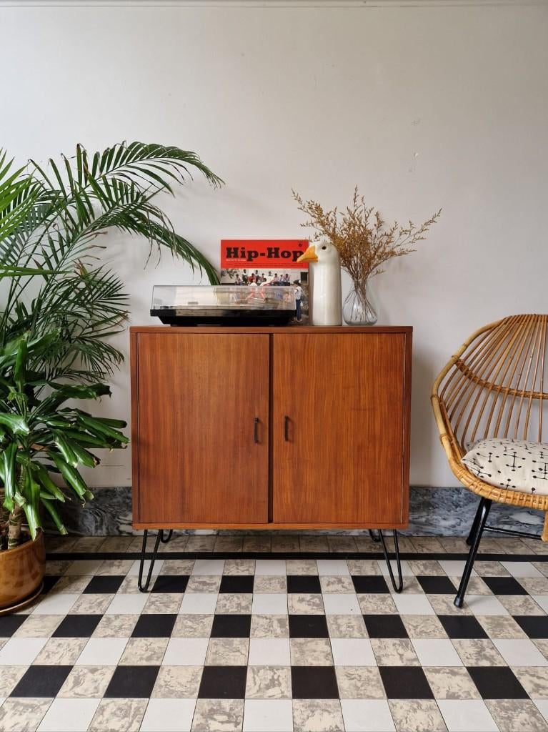 Vintage midcentury platenspeler meubel | kast | retro, Ophalen, Gebruikt
