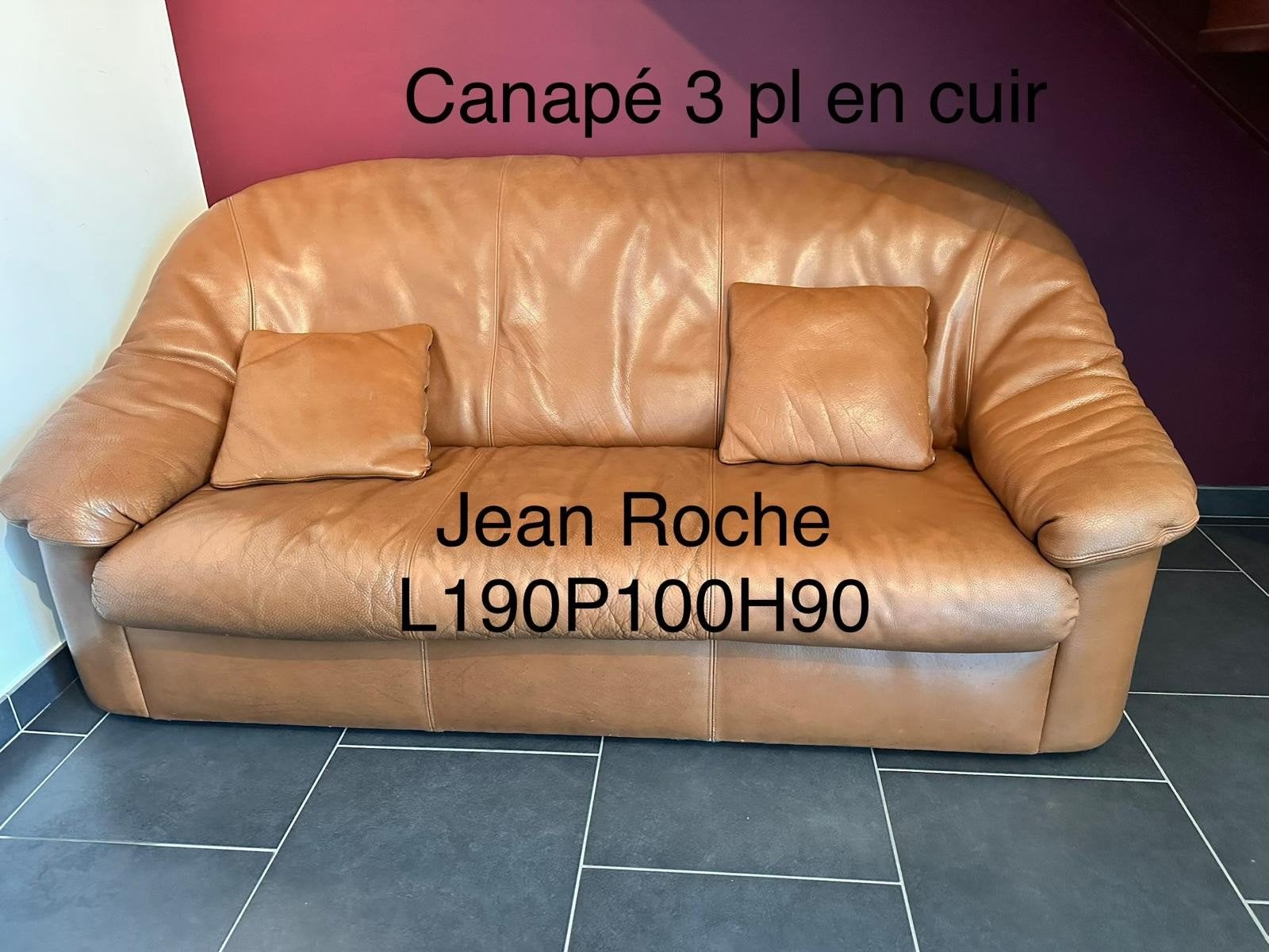 Fauteuil/Canapé en cuir JEAN ROCHE 3 places, Maison & Meubles, Enlèvement, Cuir