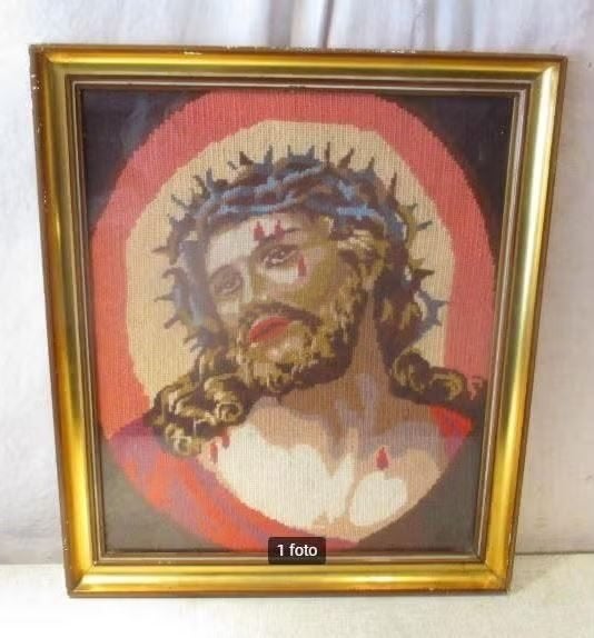 Christus met doornenkroon in vergulde Fotolijst - 52x44, Antiek en Kunst, Ophalen of Verzenden
