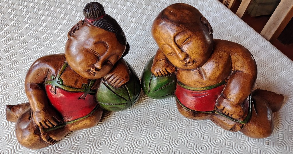 Deux figurines de Bouddha en bois, Maison & Meubles, Accessoires pour la Maison | Statues de Bouddha, Fait à la main, Enlèvement ou Envoi