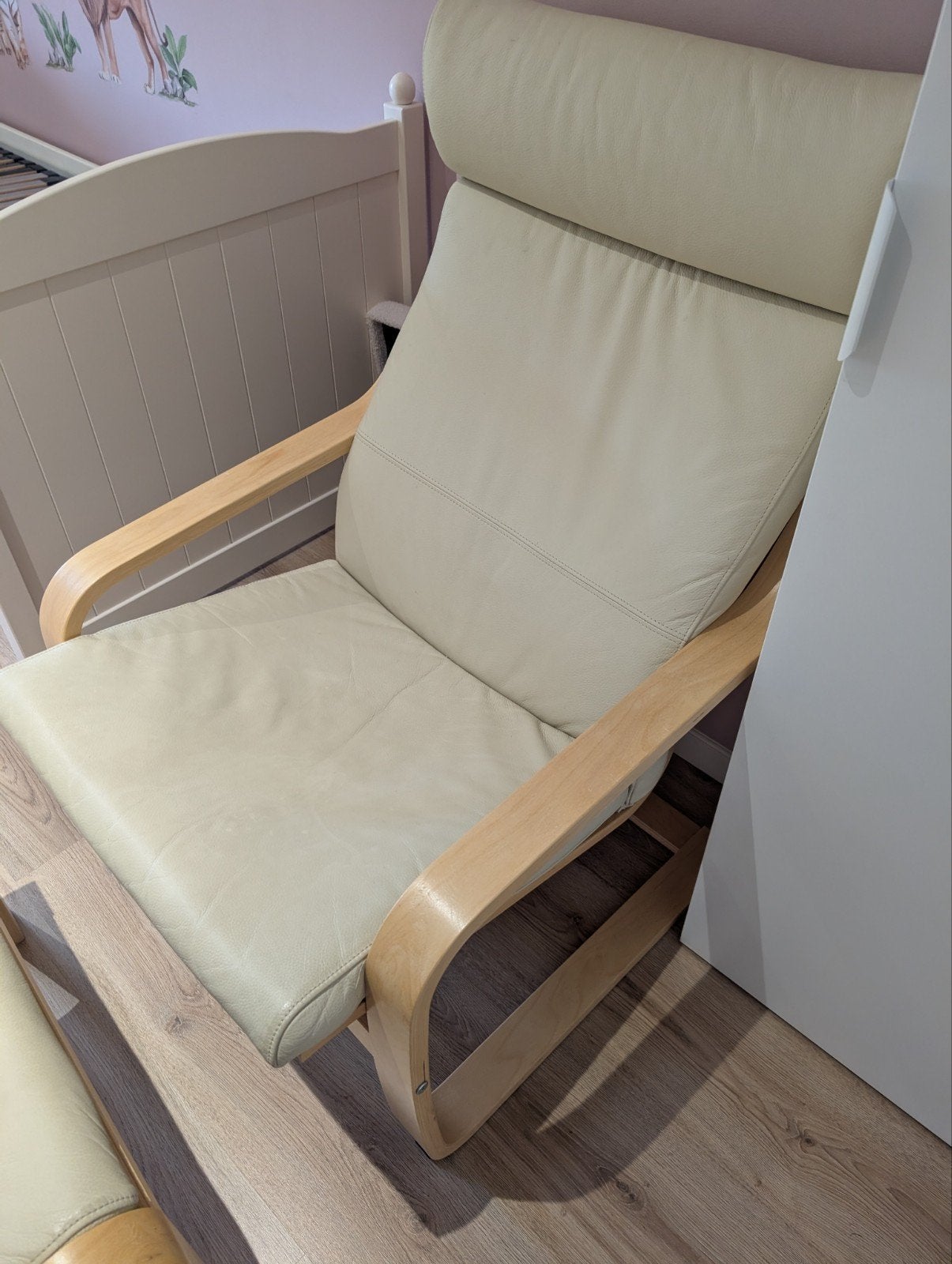 IKEA POÄNG fauteuil met hocker – Crème leder, Ophalen, Leer